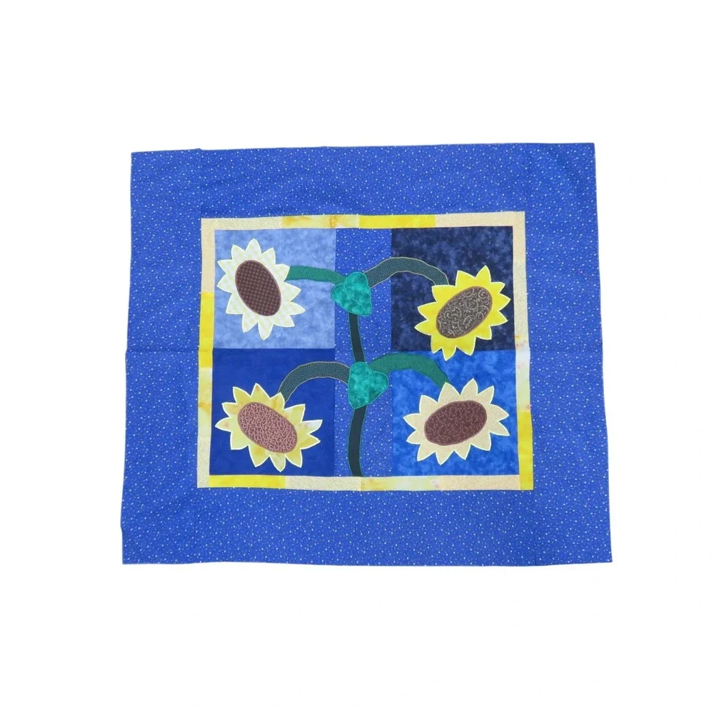 Unfinished Handmade Sunflower Applique Patchwork Quilt Panel 30